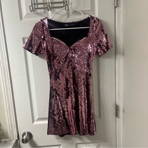 Zara women’s pink sequin sweetheart mini dress